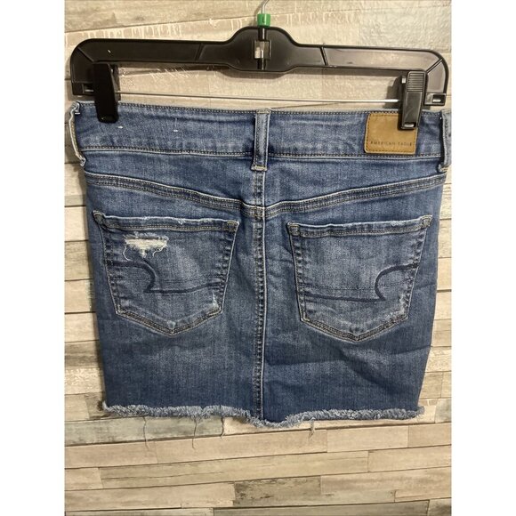 Women’s American eagle high-rise mini skirt medium wash distressed size 4 - Picture 7 of 10